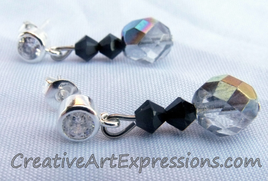 Creative Art Expressions Handmade Black & Crystal Earrings Jewelry Design